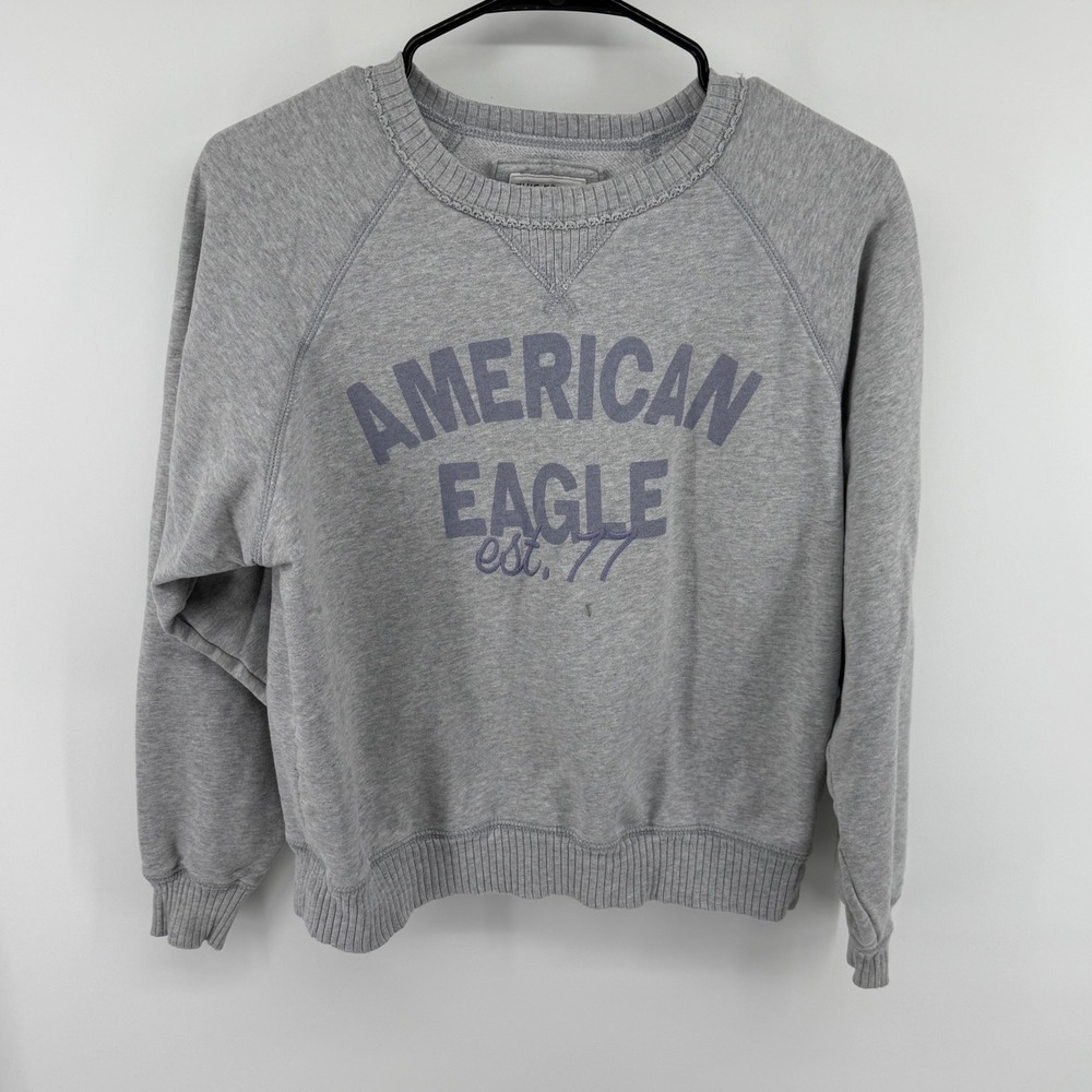 American Eagle Seriously Lived-In Grey Graphic Pullover Sweatshirt Womens Small